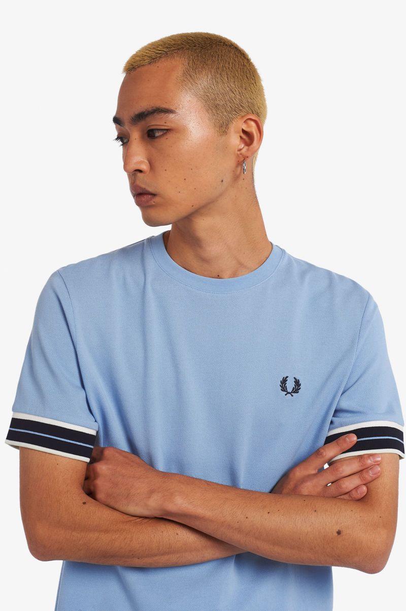 Blue Fred Perry Tramline Tipped Piqué Men's T Shirts | PH 1793CTVE